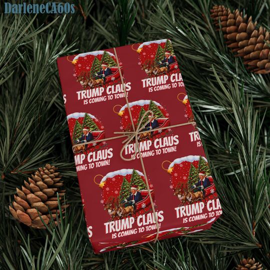 Discover Trump Clause Is Coming To Town Christmas Trump Wrapping Paper, Holiday Gift Wrap Papers, Political Christmas Gift Wrap, Christmas Patriotic