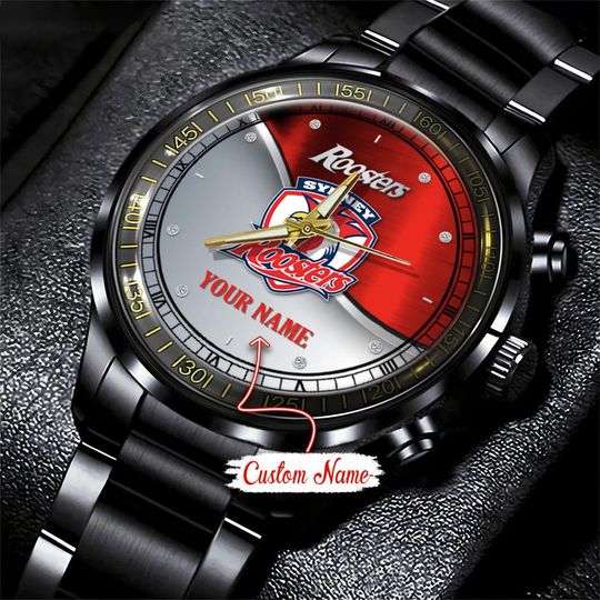 Discover Sydney Roosters NRL Personalized Metal Black Stainless Steel Watch For Fan