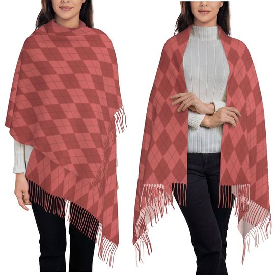 Xmas Christmas Argyle Seamless Pattern  Scarf Tassel Scarves Women Soft Warm Shawls and Wraps Long Fall Winter Shawl Wrap