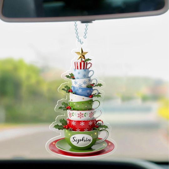 Discover Custom Name Teacup Stack Christmas Ornament, Tea Lover 2D Flat Ornament, Cute Holiday Kitchen Gift JCTW30