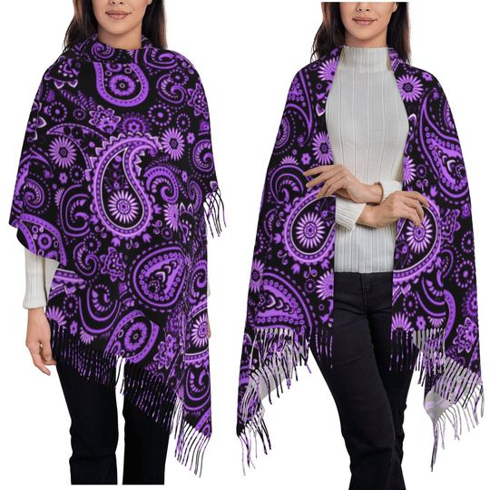 Colorful Paisley Black Pattern Scarf Tassel Scarves Women Soft Warm Shawls and Wraps Long Fall Winter Shawl Wrap