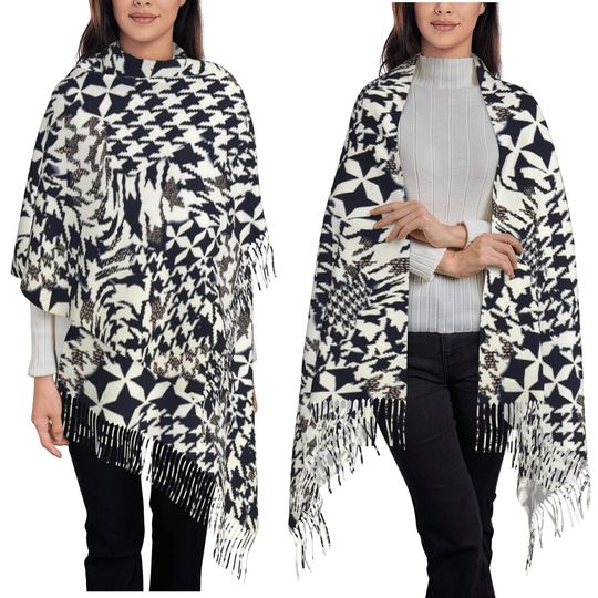 Houndstooth Geometric Classic Retro Scarf Tassel Scarves Women Soft Warm Shawls and Wraps Large Fall Winter Shawl Wrap