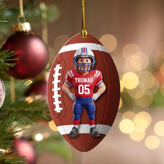 Discover Personalized Football Player Christmas Ornament, Custom Name & Number Sports Ornament, Holiday Gift for Athletes JCTW23