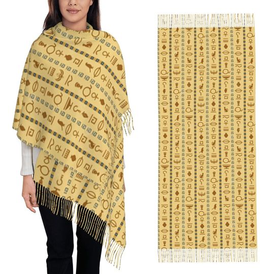 Ancient Egyptian Scarf Tassel Scarves Women Soft Warm Shawls and Wraps Large Fall Winter Shawl Wrap