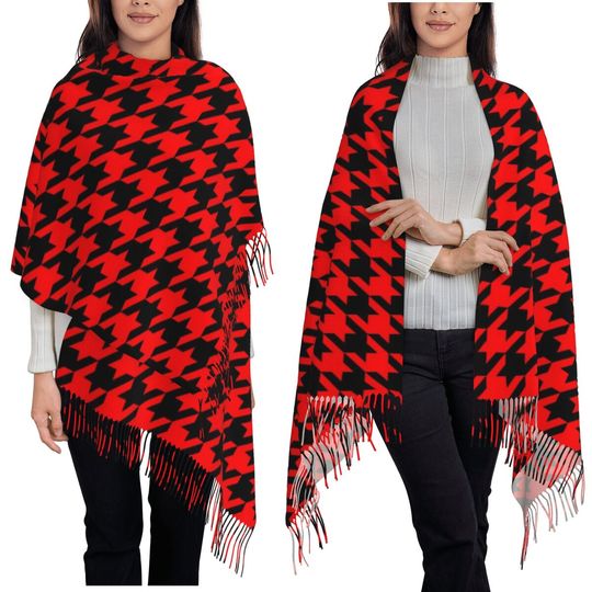 Houndstooth Geometric Classic Retro Scarf Tassel Scarves Women Soft Warm Shawls and Wraps Large Fall Winter Shawl Wrap