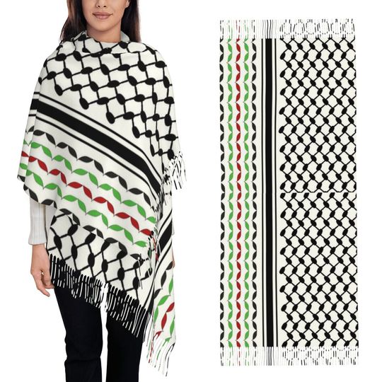 Arabic Folk Kufiya Hatta Traditional Keffiyeh Scarf Tassel Scarves Women Soft Warm Shawls and Wraps Long Fall Winter Shawl Wrap
