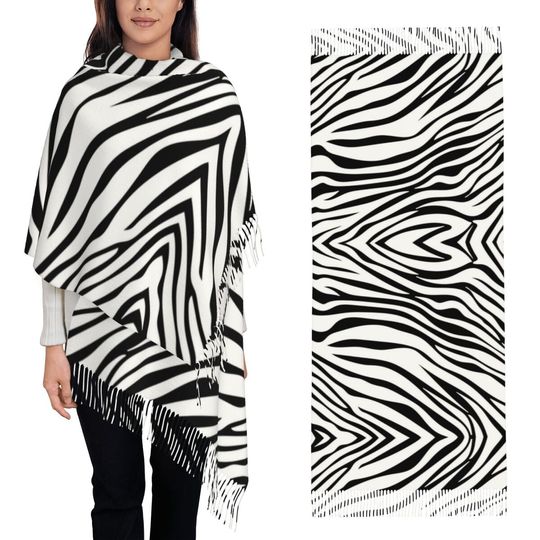Discover Zebra Skin Black And White Animal Skin Scarf Tassel Scarves for Women Soft Warm Shawls and Wraps Large Fall Winter Shawl Wrap