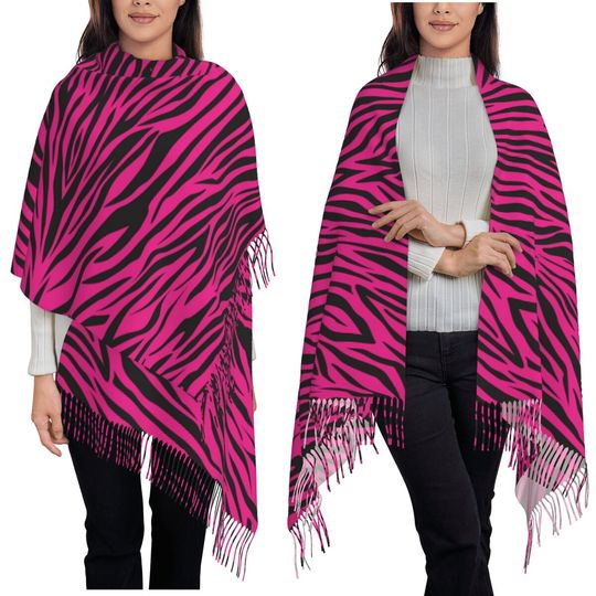Pink Zebra Print  Scarf Tassel Scarves for Women Soft Warm Shawls and Wraps Long Fall Winter Shawl Wrap
