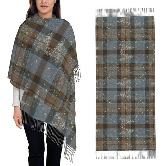 Outlander TV Clan Fraser Tartan Windblown Scarf Tassel Scarves Women Soft Warm Shawls and Wraps Large Fall Winter Shawl Wrap