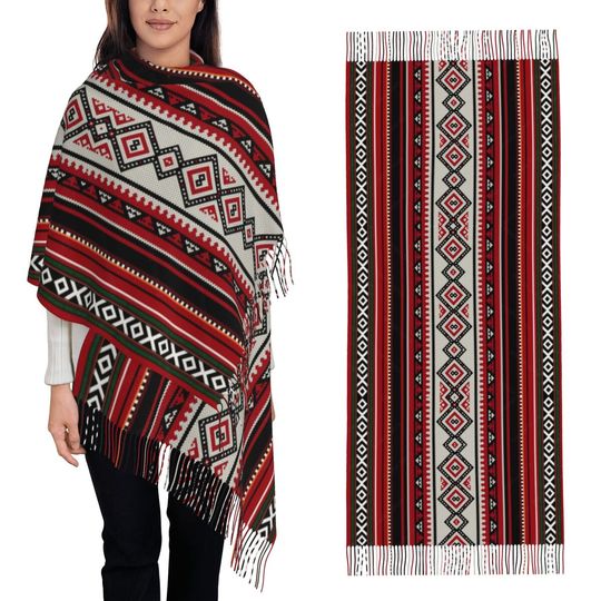 Bold Ukraine Style Vyshyvanka Embroidery Bohemian Scarf Tassel Scarves for Women Shawls and Wraps Long Fall Winter Shawl Wrap