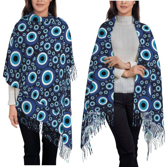 Mediterranean Evil Eye Protection Scarf Tassel Scarves Women Soft Warm Shawls and Wraps Long Fall Winter Shawl Wrap