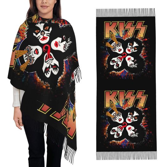 Discover Kiss Rock Band Retor Scarf Tassel Scarves Women Soft Warm Shawls and Wraps Large Fall Winter Shawl Wrap