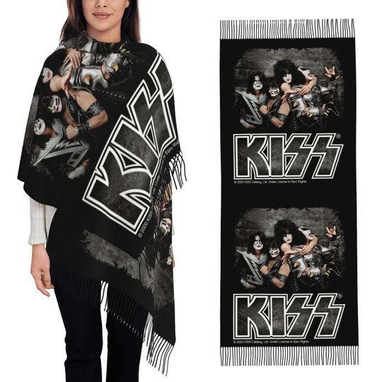 Kiss Rock Band Retor Scarf Tassel Scarves for Women Soft Warm Shawls and Wraps Long Fall Winter Shawl Wrap