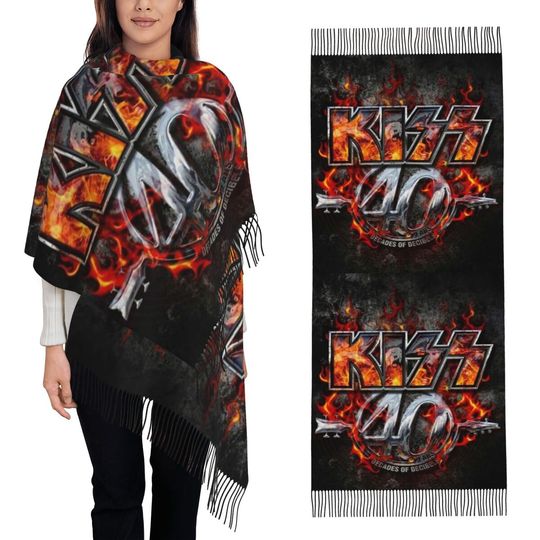 KISS The Band Demon Red Rock Music Scarf Tassel Scarves for Women Soft Warm Shawls and Wraps Large Fall Winter Shawl Wrap