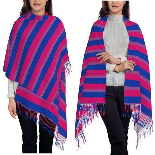 Bisexual Flag Scarf Tassel Scarves for Women Soft Warm Shawls and Wraps Long Fall Winter Shawl Wrap