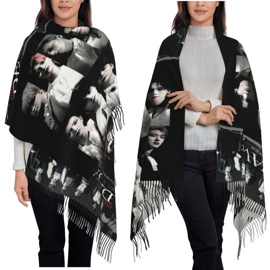 Kpop Star Singer Idol ATEEZ ATINY Scarf Tassel Scarves for Women Soft Warm Shawls and Wraps Large Fall Winter Shawl Wrap