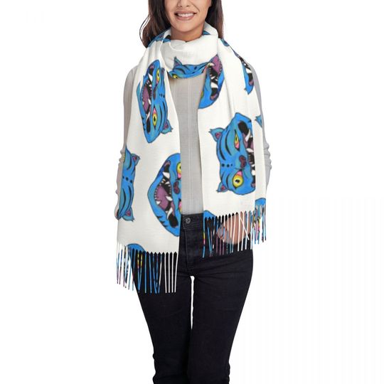 Kpop Demon Hunters Derpy The Tiger Scarf for Women Winter Warm Pashmina Shawls and Wrap Long Scarves with Tassel for Ladies