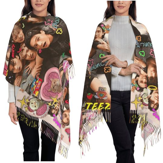 Kpop Star Singer Idol ATEEZ ATINY Scarf Tassel Scarves Women Soft Warm Shawls and Wraps Large Fall Winter Shawl Wrap