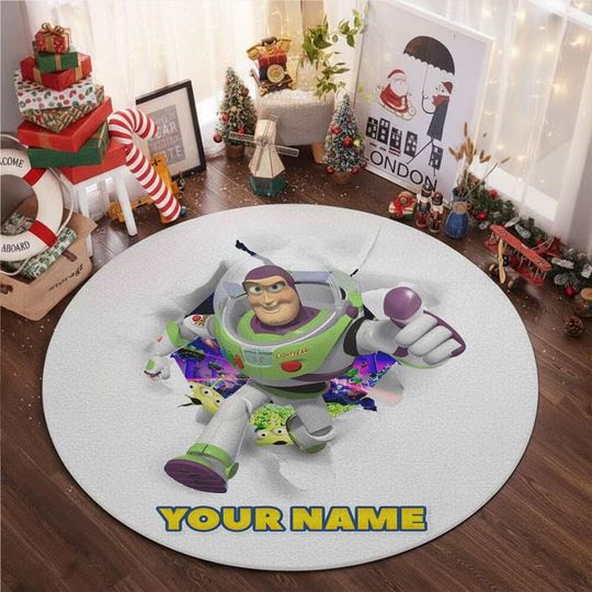 Discover Custom Disney Buzz Lightyear Breakthrough Round Rug, Birthday Gift, Home Decor, Kids Room Rug