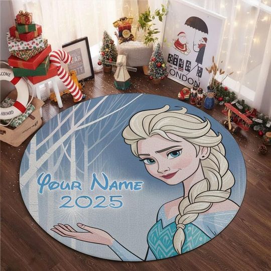 Discover Custom Disney Elsa Frozen Magic 2025 Round Rug, Birthday Gift, Home Decor, Kids Room Rug