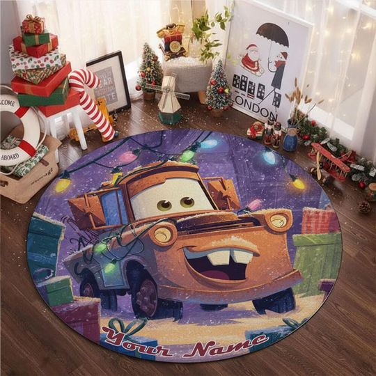Discover Custom Christmas Mater Happy With Gift Rug, Home Decor, Kids Room Rug, Custom Round Floor Mat for Living Room, Book Room Decor