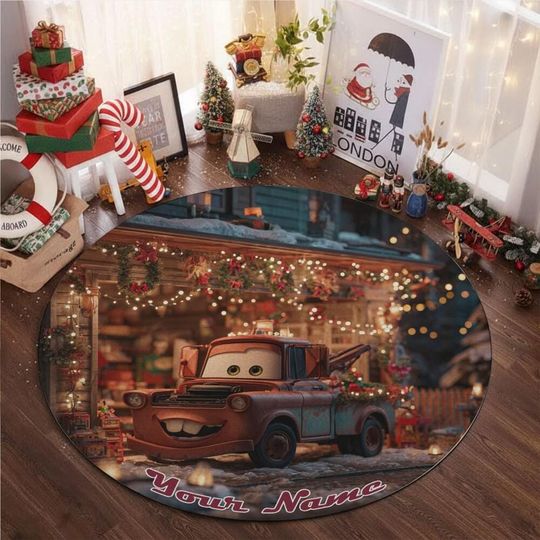 Discover Custom Mater Christmas Garage Happy Rug, Home Decor, Kids Room Rug, Custom Round Floor Mat for Living Room, Book Room Decor