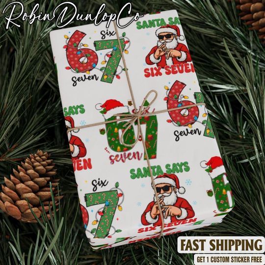 Discover Funny 6 7 Wrapping Paper, Santa Says 6 7 Christmas Wrap Roll, 67 Meme Funny Christmas Gift Wrap for Kids, Teens, Tweens