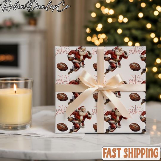 Discover Santa Playing Football Wrapping Paper, Soccer Ball Christmas Wrapping Paper for Soccer Lovers Gift Wrap Roll Soccer Ball With Santa Hat