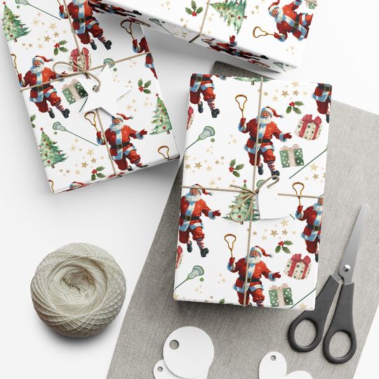 Discover Lacrosse Wrapping Paper, Sports Santa Wrapping Paper, Christmas Wrapping Paper, Lacrosse Gift Wrap, Gift Wrap for Lacrosse Player