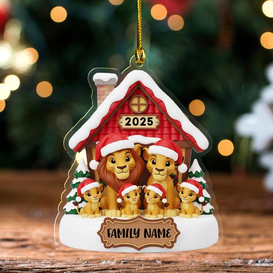 Personalized Lion King Christmas Ornament, Custom Name Lion Family Animate Animal Movie Xmas Tree Hanging