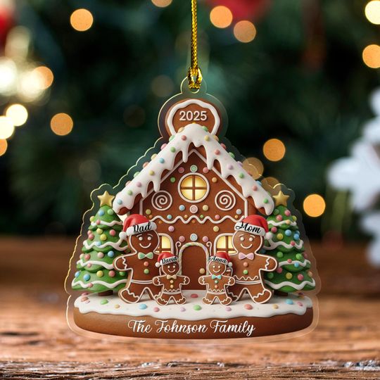 Personalized Gingerbread Family 2D Flat Ornament, Christmas Ornament, Custom Cookie Lover Keepsake