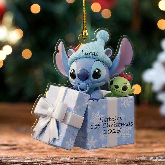 Discover Personalized Stitch 1st Christmas Ornament 2025, Custom Baby Name Keepsake