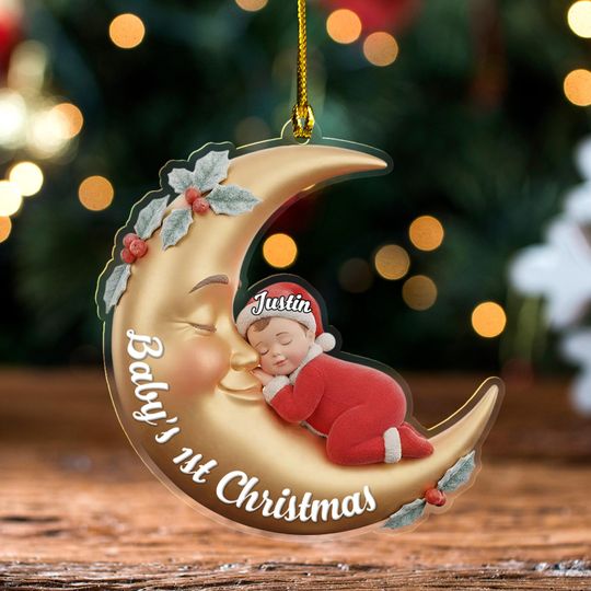 Discover Baby's First Christmas Ornament 2025, Baby Boy First Christmas Ornament, Baby On Moon 3D Effect Acrylic Keepsake