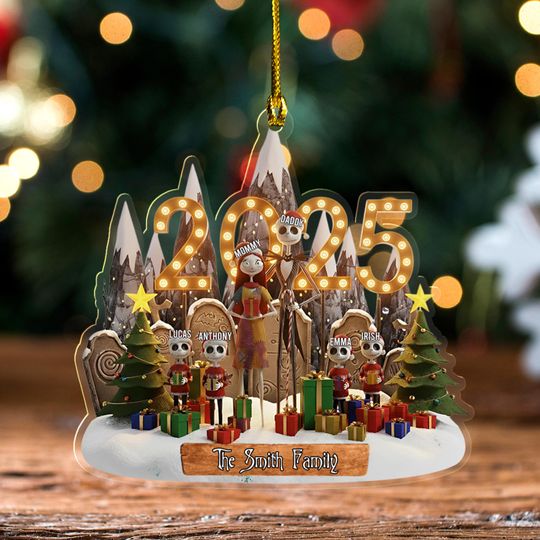 Discover Personalized Nightmare Family Christmas Ornament, Custom Halloween Couple Ornament