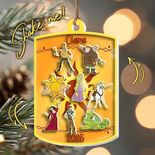 Discover Disneyland Tangled Christmas Shaker Ornament, Rapunzel Flynn Rider Pascal Maximus Ornament