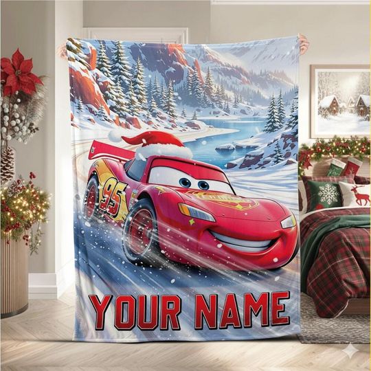 Discover Custom Disney Mcqueen Ka-Chow Speed Christmas Fleece Blanket, Personalized Mom Gift, Birthday Gift for Kids