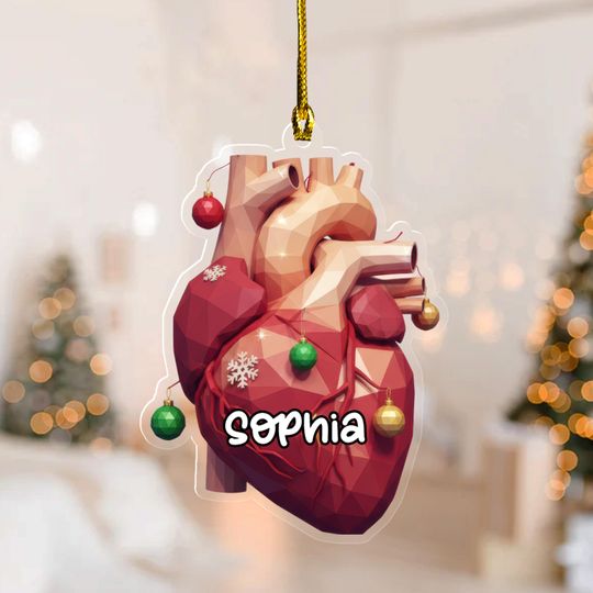 Discover Personalized Anatomical Heart Christmas Ornament,2D Flat Medical Gift For Cardiologist