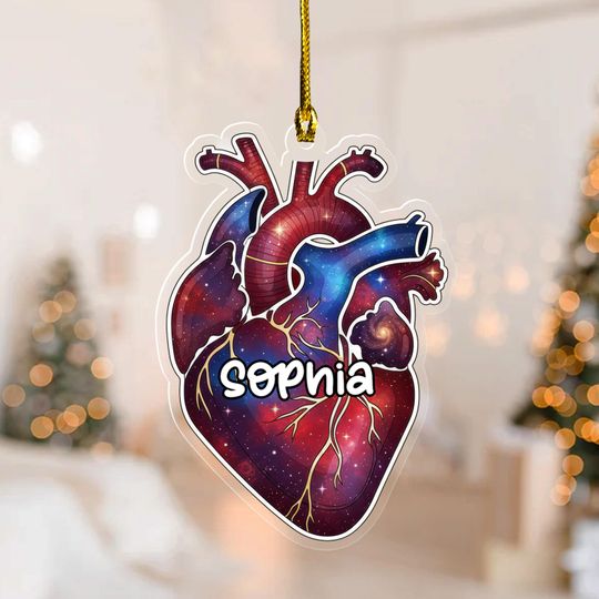 Personalized Anatomical Heart Christmas Ornament, 2D Flat Medical Gift For Cardiologist