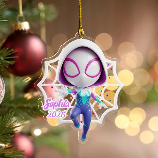 Discover Personalized Ghost Spider Ornament, Spider Hero Character Xmas Ornament Fan Gift, Gwen Stacy Disney Christmas Tree Decor D2NI07