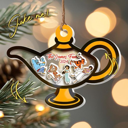 Discover Disney Christmas Aladdin Wood Ornament, Princess Jasmine Genie Jafar Abu 4D Shake Ornament, Xmas Tree Decoration, Xmas Family Gift D1NQ12