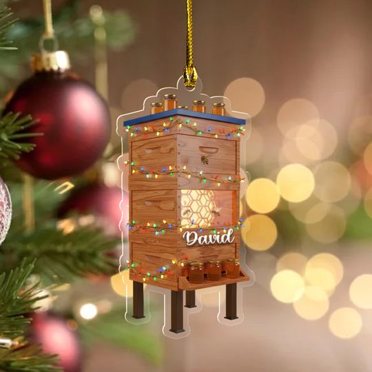 Personalized Beehive Christmas Ornament 2025, Custom Acrylic Honey Bee Ornament
