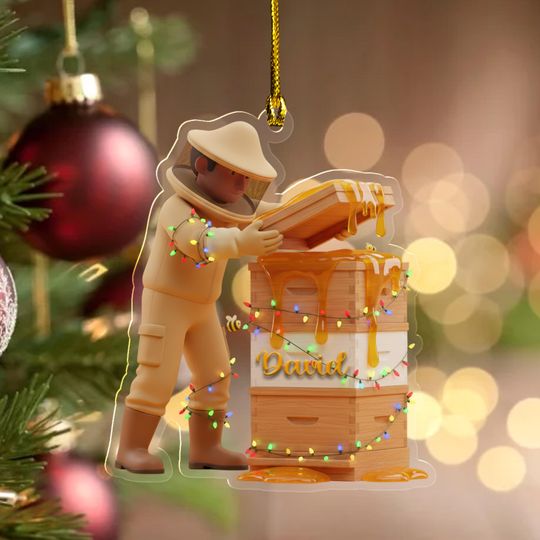 Beekeeper Christmas Ornament, Personalized Honey Bee Ornament, Apiary Worker Gift