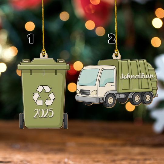 Garbage Truck Christmas Ornament, Personalized Trash Truck Ornament for Kids