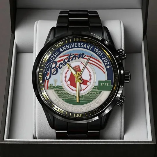 Discover 1Boston Red Sox 125th Anniversary Black Stainless Steel Watch