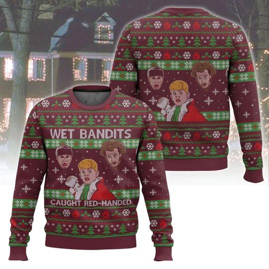 Home Alone Movie Ugly Sweater, Knock Knock On Kevin's Door Christmas Ugly Sweater, Kevin McCallister Wet Bandits Sweater, Christmas Gifts