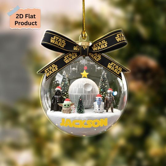 Personalized Star Wars Christmas 2D Flat Ornament Acrylic , Death Star Mandalorian Xmas Decor, Star Wars Xmas Ornament with Characters