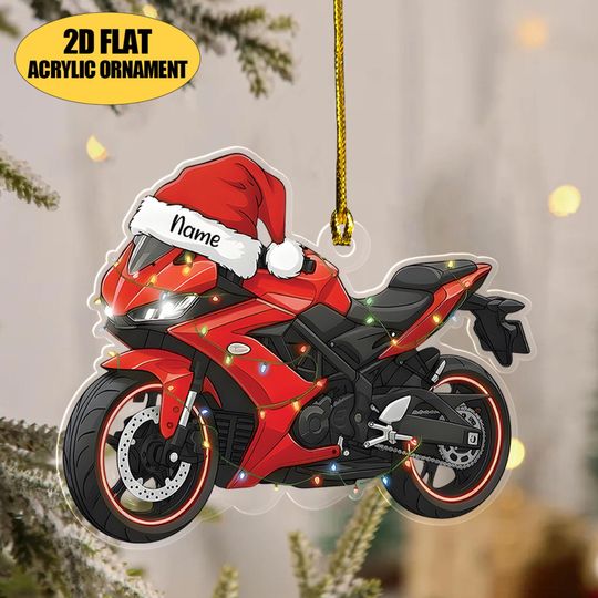 Discover Personalized Motorcycle Christmas 2D Flat Acrylic Ornament, Custom Name Biker Gift, Motorcycle Lover Holiday Decor for Kids & Adults 2025