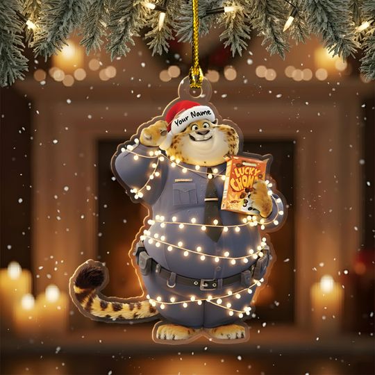Discover Personalized Benjamin Clawhauser Christmas Ornament, 2D Acrylic Flat, Christmas 2025 Ornament, Disney Christmas Gift, Zootopia Ornament Gift