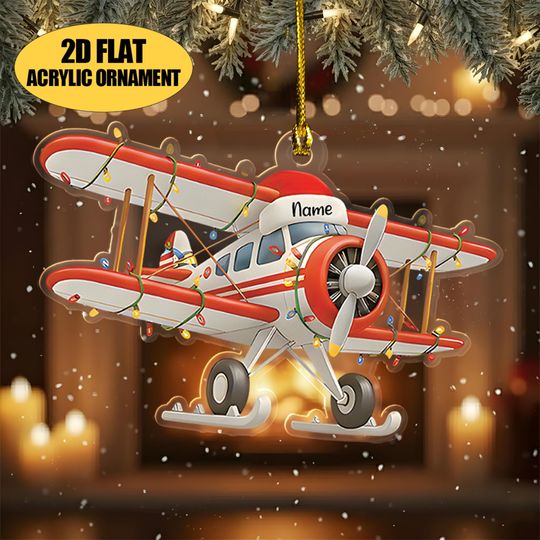 Discover Personalized Airplane Christmas 2D Flat Acrylic Ornament, Custom Name Pilot Gift, Aviation Lover Holiday Decor for Kids & Adults 2025