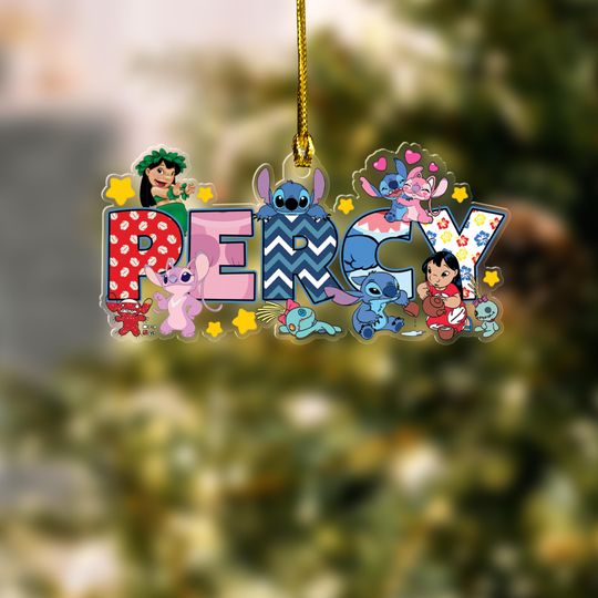 Discover Personalized Disney Stitch Movie Christmas Ornament, Custom Name Lio Stitch Christmas Tree Hanging Ornament